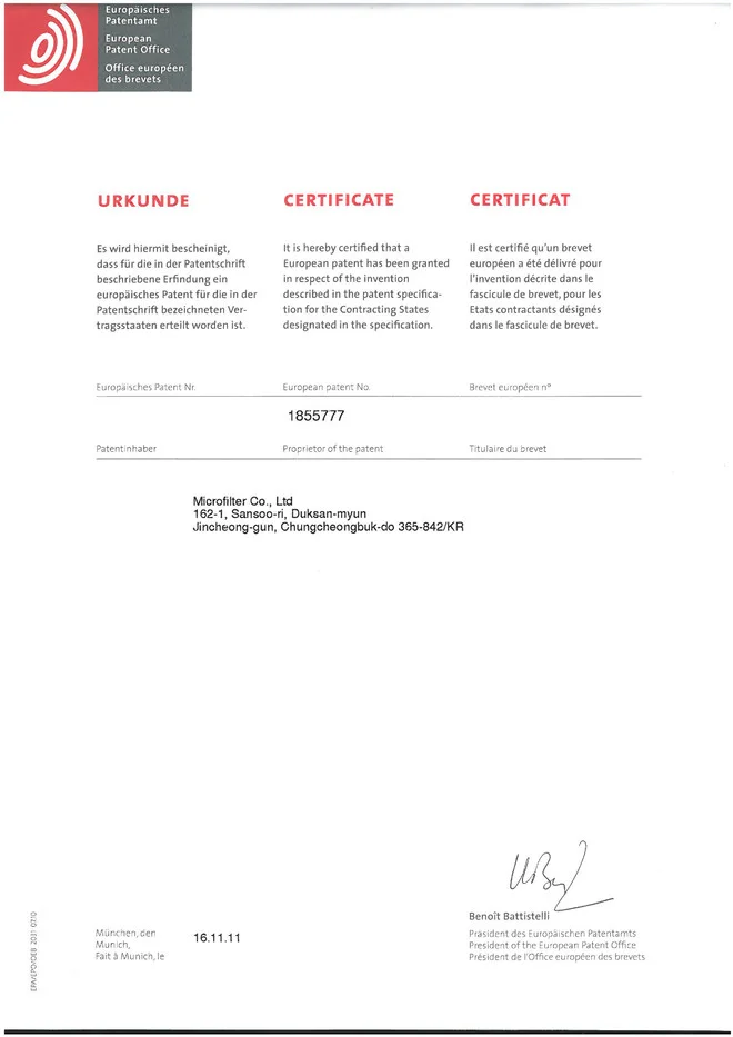 European patent document from the Microfilter archive