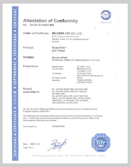 TÜV conformity document from the Microfilter archive